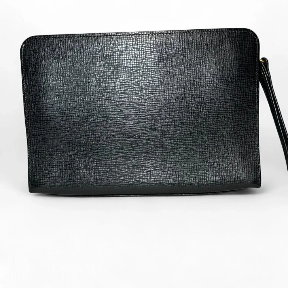BURBERRY Black Leather Zip Clutch Wristlet, Unisex